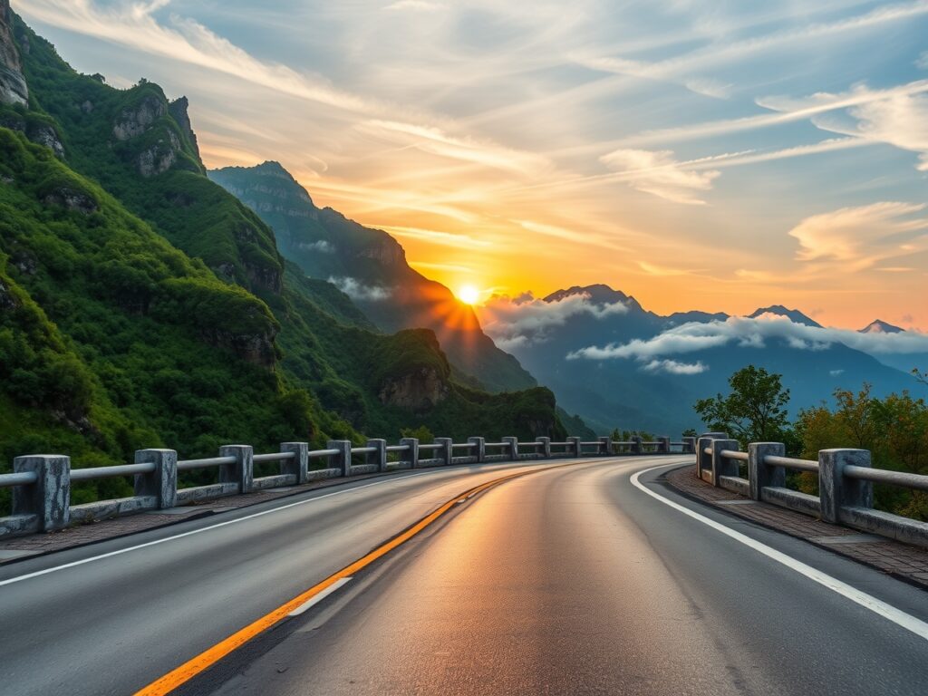 Winding Roads through Scenic Mountain Landscapes – free AI stock image