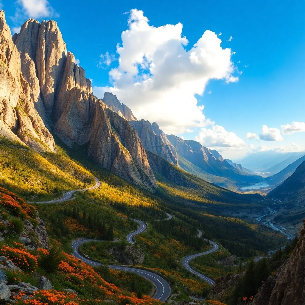 Winding Roads Through Serene Mountain Landscapes – free AI stock image