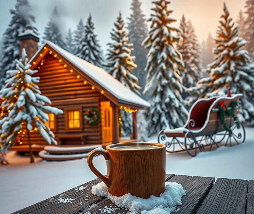 Winter Holiday Cabin Amidst Snowy Pines – free AI stock image