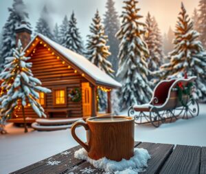 Winter Holiday Cabin Amidst Snowy Pines – free AI stock image