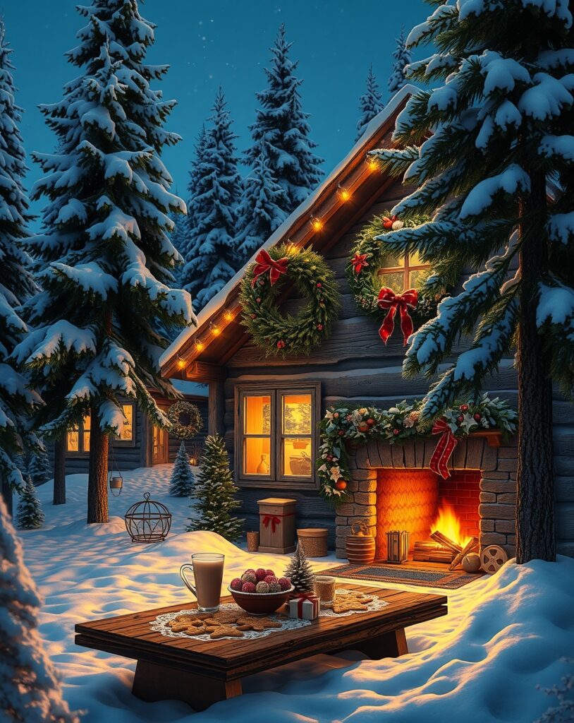 Winter Holidays Celebrated in Cozy Cabins – free AI stock image