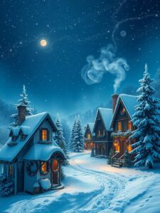 Winter Holidays with Snowy Landscapes and Lights – free AI stock image