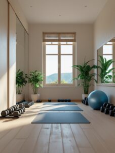 Zen Home Gym with Natural Light – free AI stock image