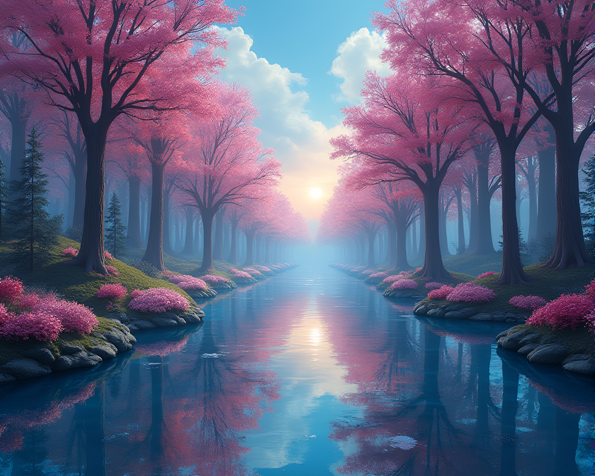 Enchanting mirror labyrinth reflecting otherworldly impressionistic landscapes – free AI stock image