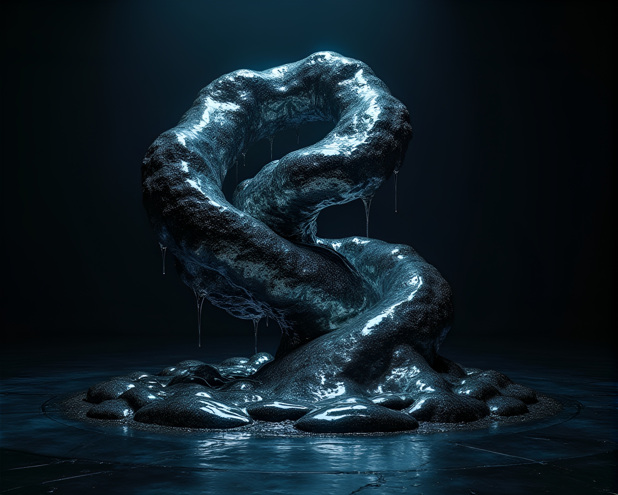 Dark Twisted Kinetic Sculpture Resembling Liquid Mercury River – free AI stock image