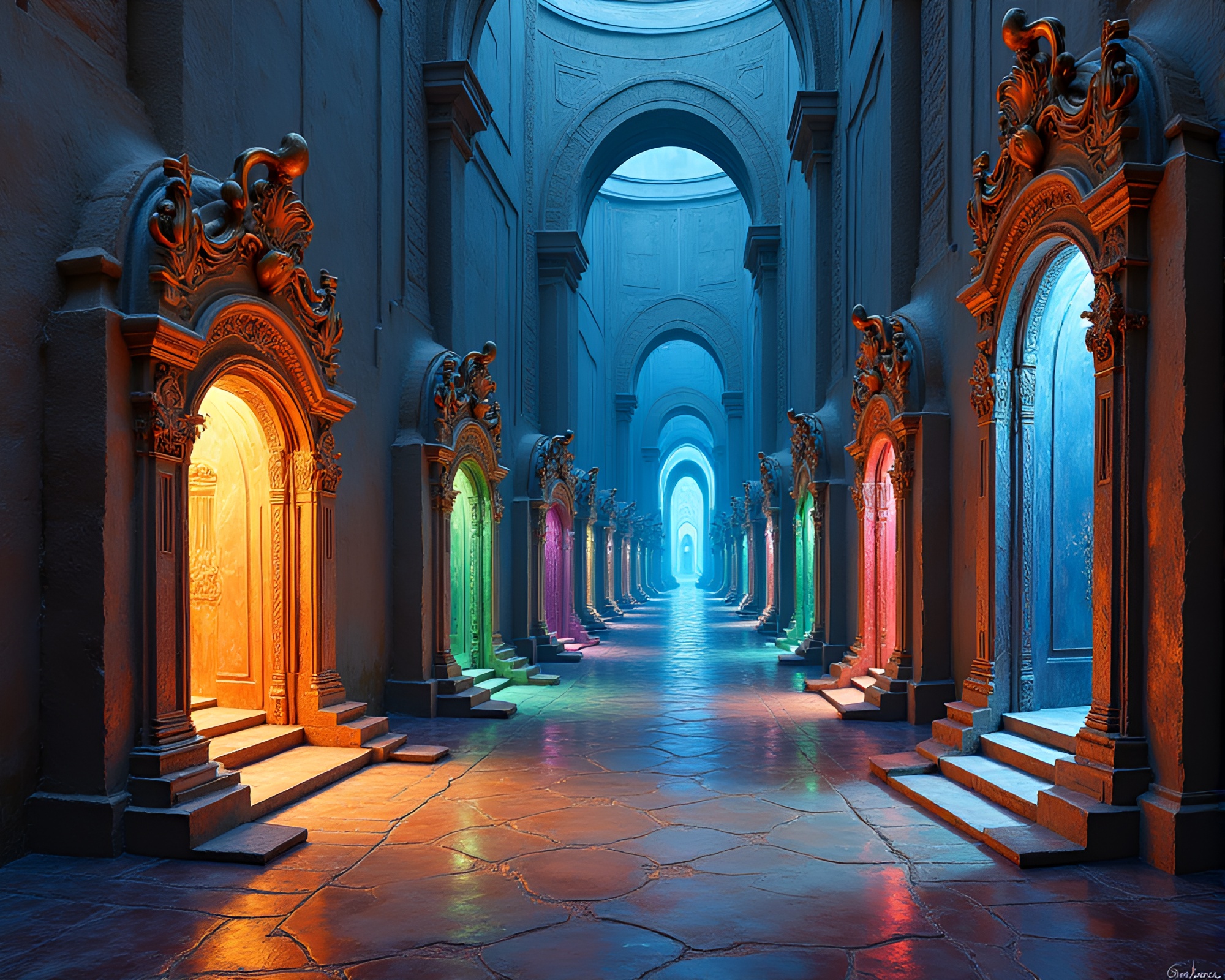 Mesmerizing Oil Painting of Electrifying Glow Doors – free AI stock image