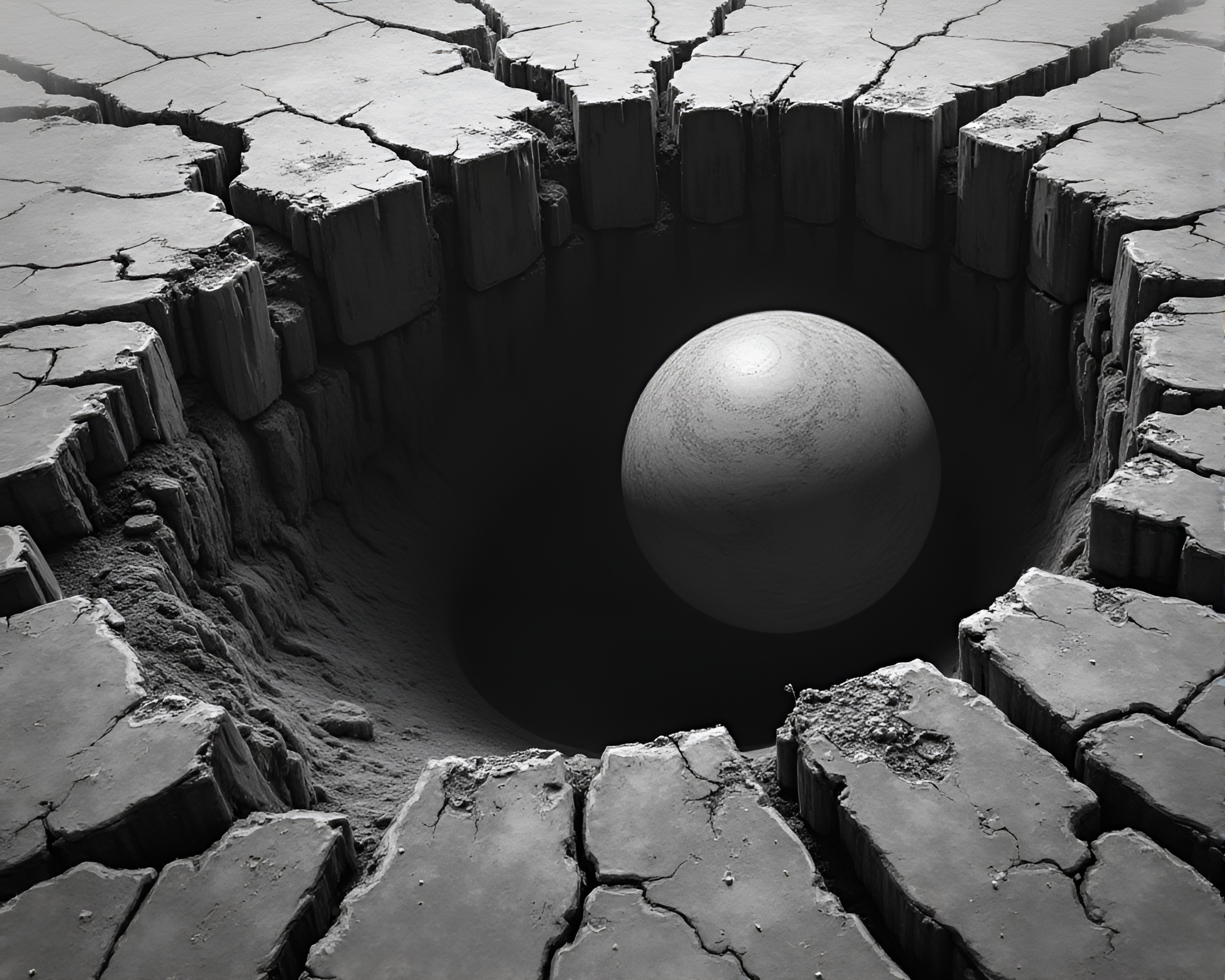 Shattered Planet Surface Reveals Dark Subterranean World Sketch – free AI stock image