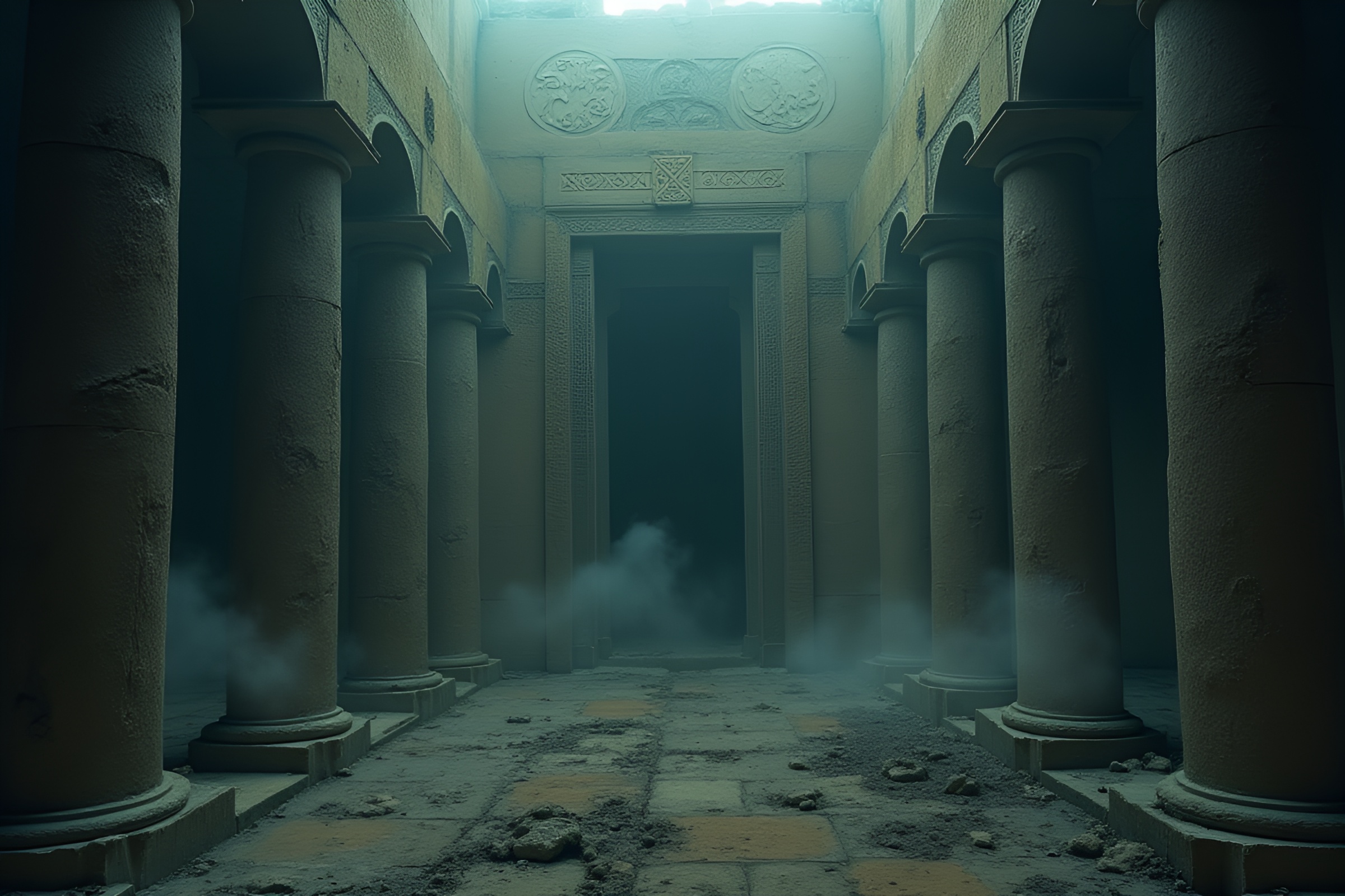Mysterious Ancient Temple with Glyphs – free AI stock image
