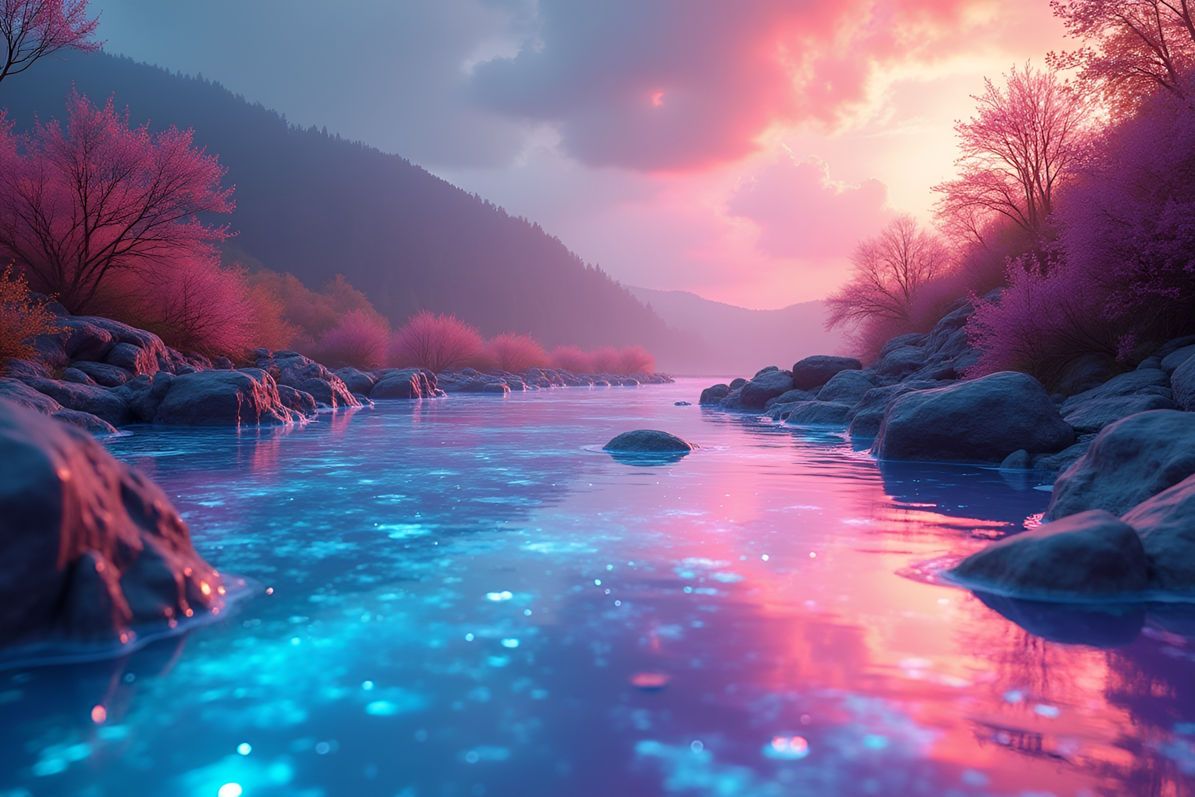 Surreal Mercury River with Vibrant Colors – free AI stock image