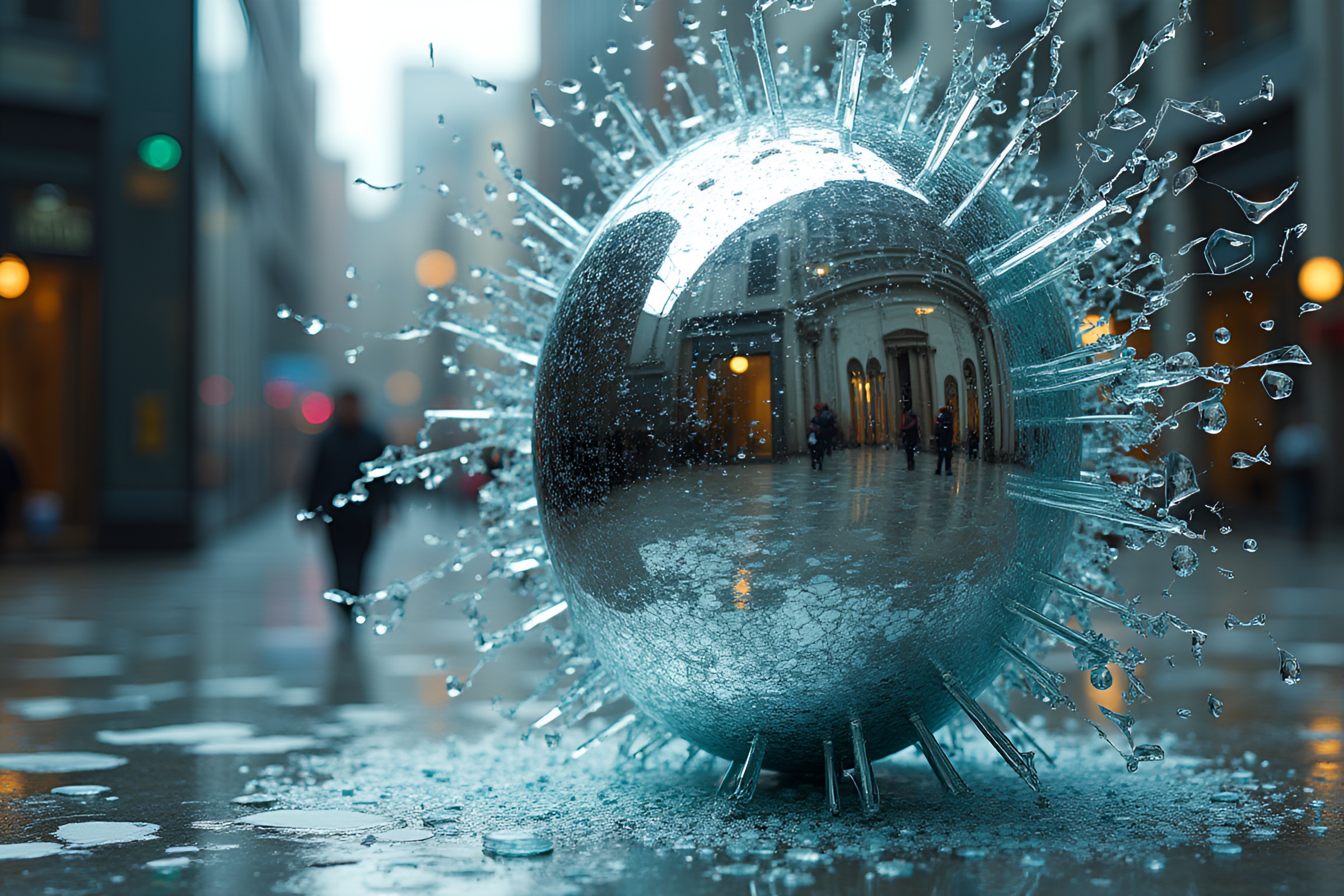 Shattered Mirror Reflection of Kinetic Sculpture – free AI stock image