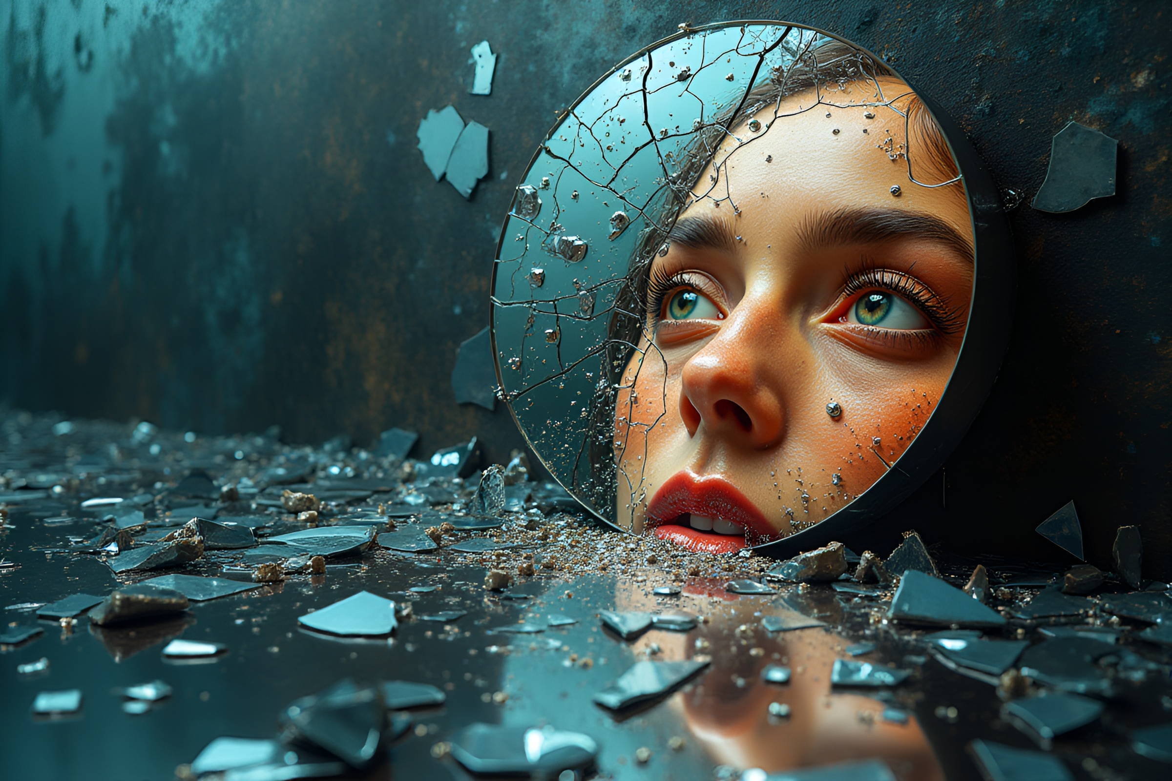 Shattered Mirror Dreamscapes with Colorful Reflections – free AI stock image