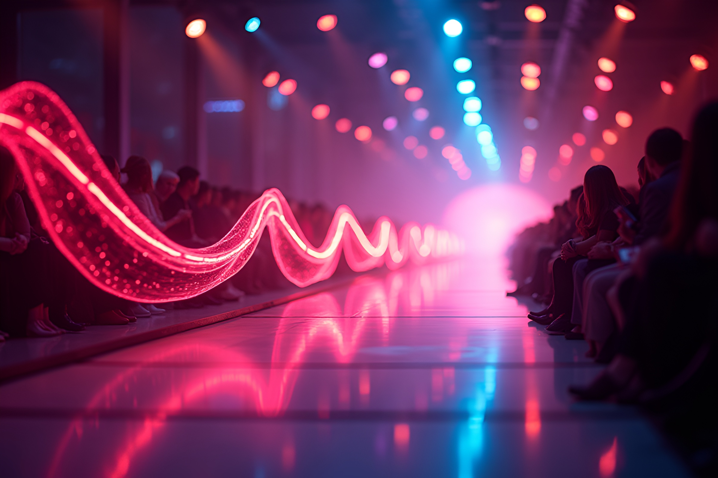 Mesmerizing Fashion Runway Show with Kinetic Lights – free AI stock image