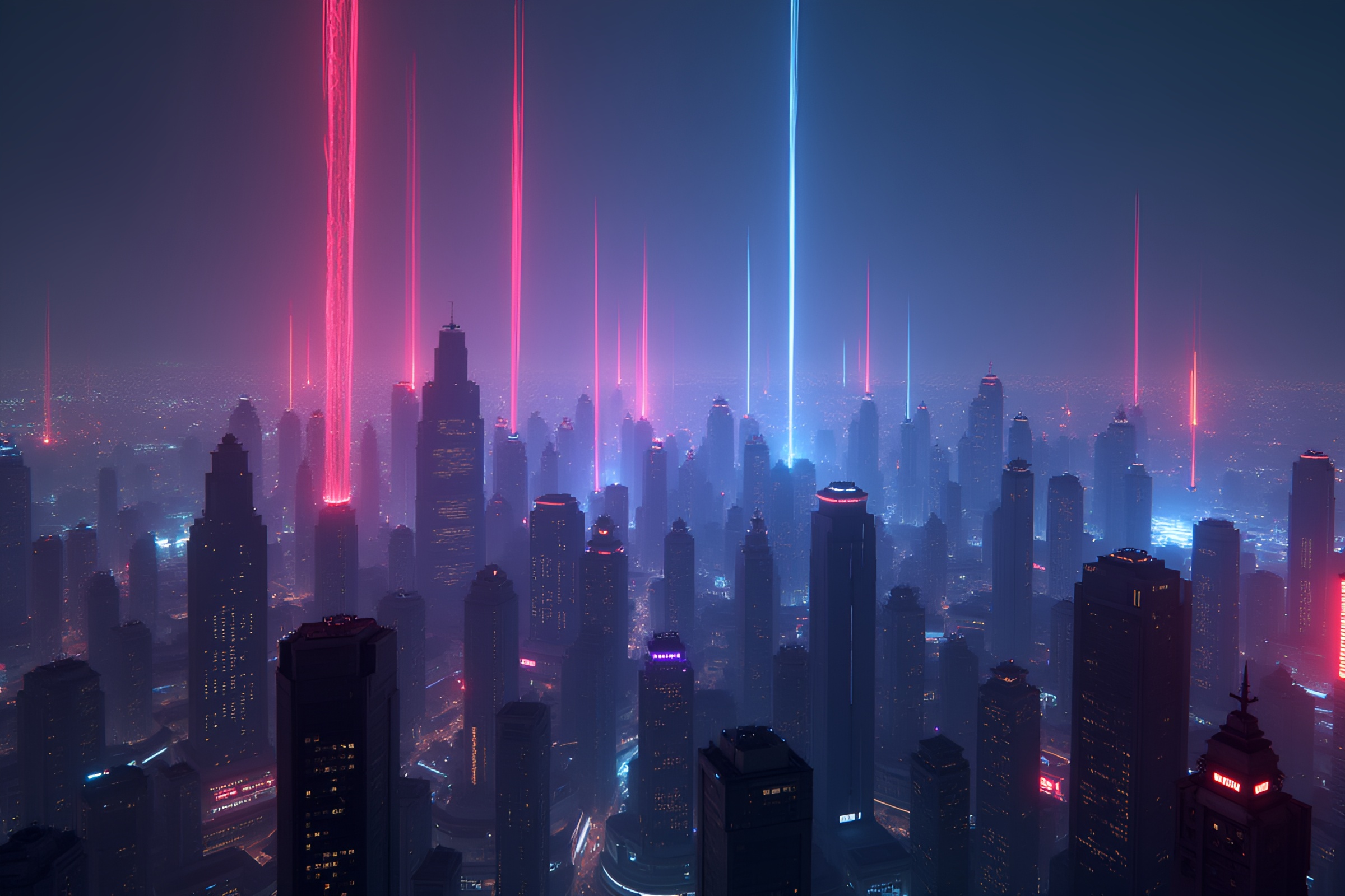 Futuristic Cityscape at Night with Neon Lights – free AI stock image