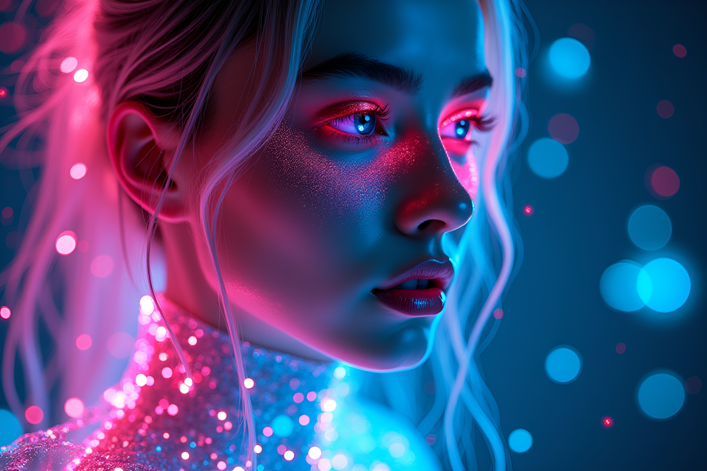 Futuristic portrait with holographic elements – free AI stock image