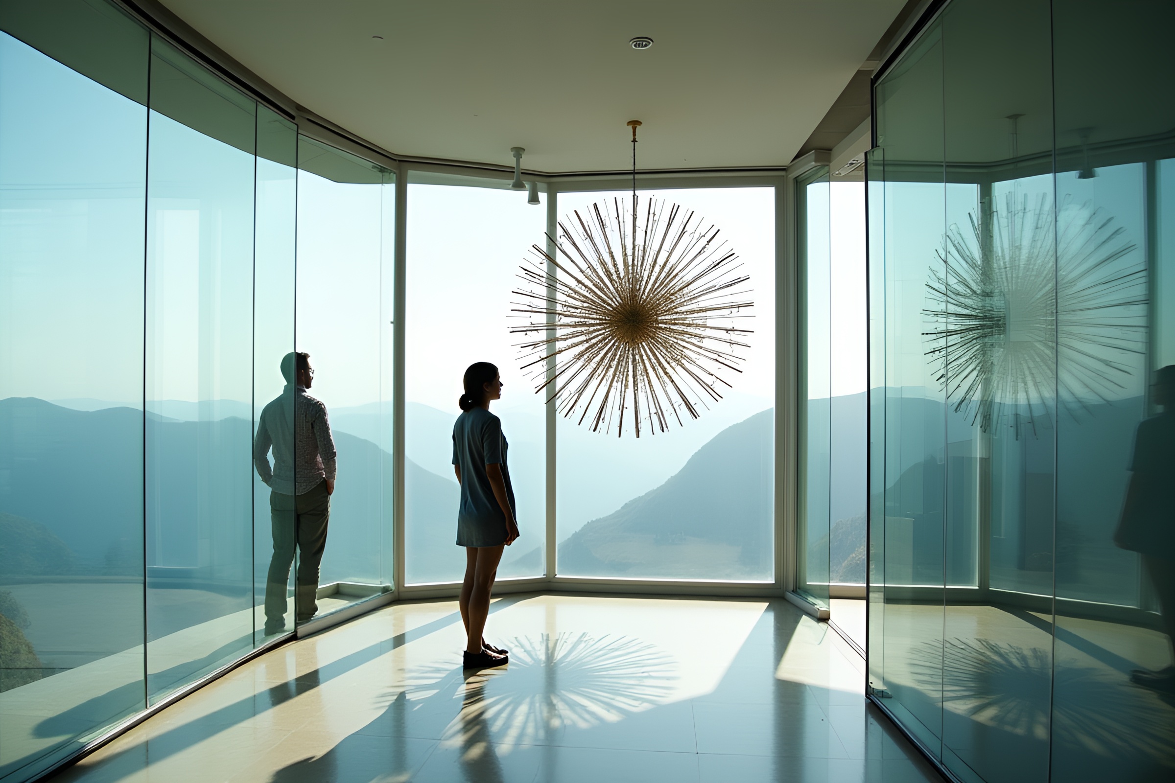 Free Image: Serene Glass Observatory with Kinetic Sculpture – free AI stock image