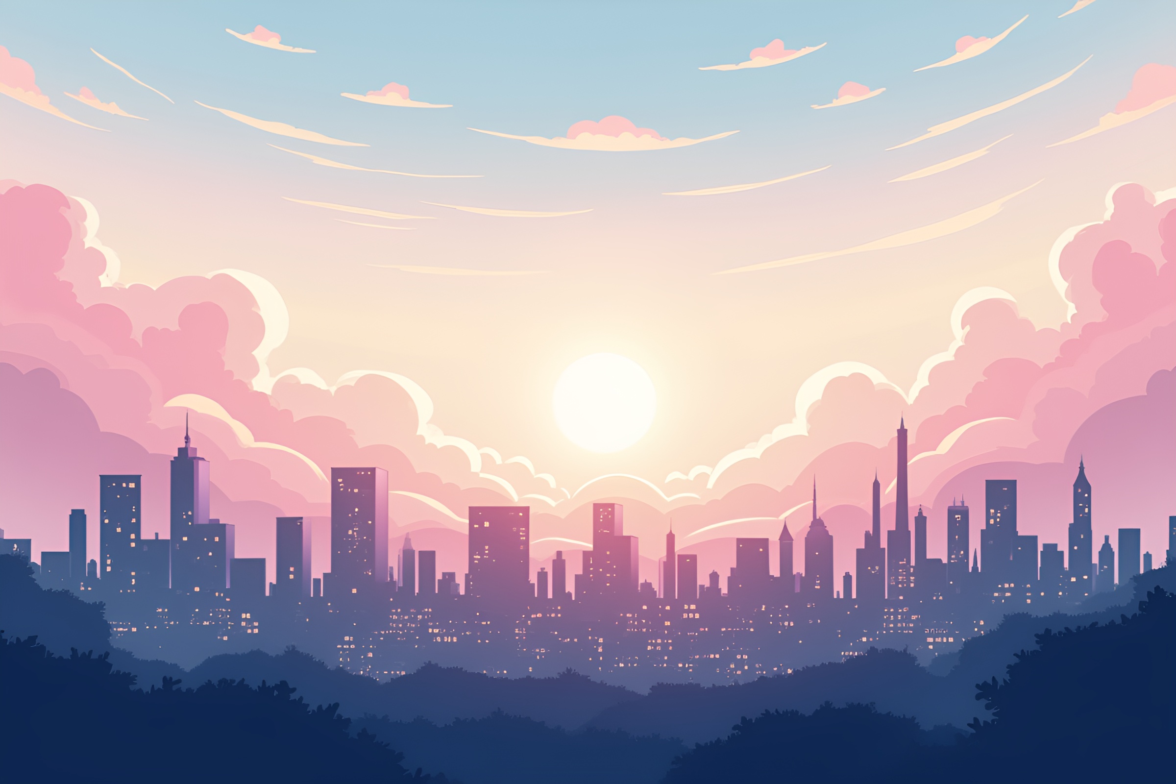 Pastel Sky Over Urban Metropolis Vector Illustration – free AI stock image