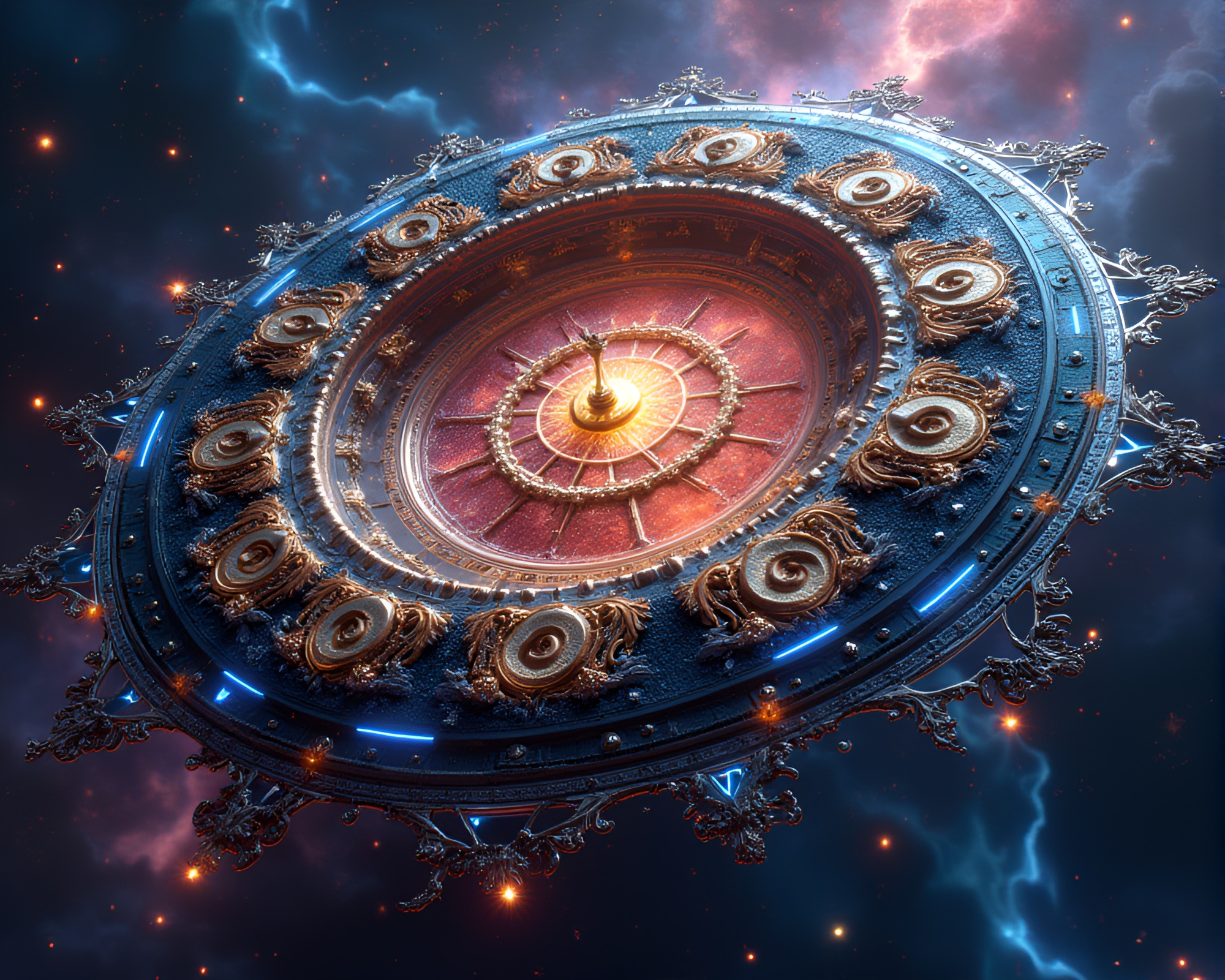 Mesmerizing Cosmic Clock Face Digital Matte Painting – free AI stock image
