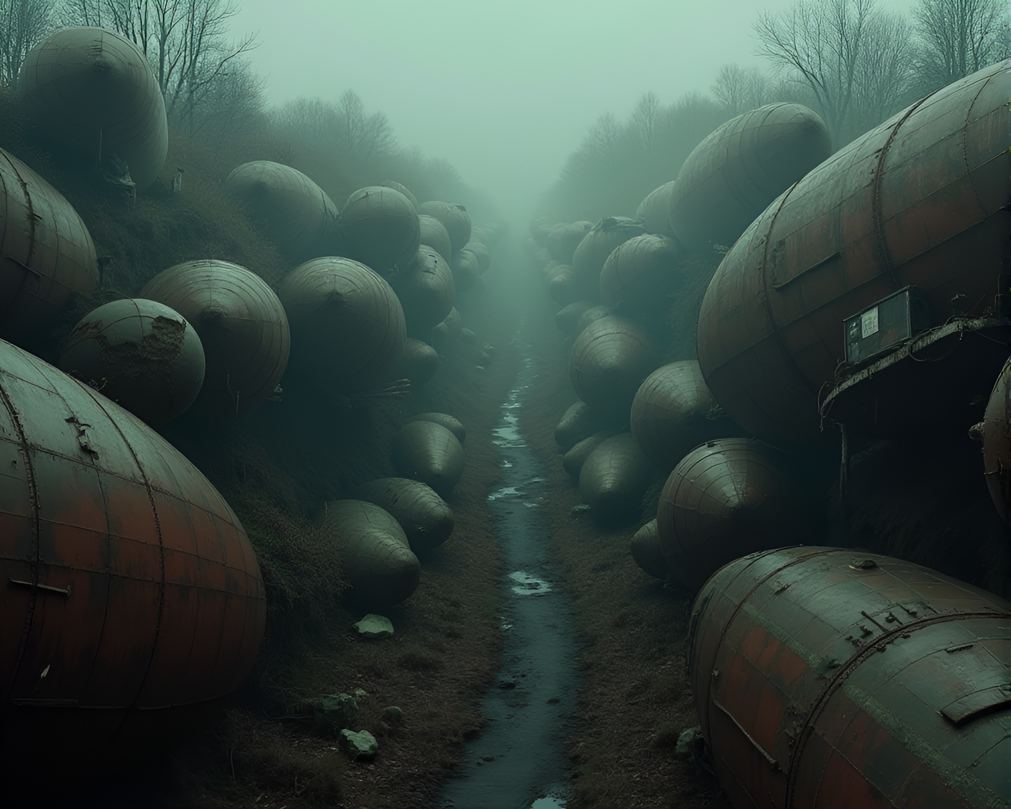 Eerie Zeppelin Graveyard In Cramped Conditions – free AI stock image