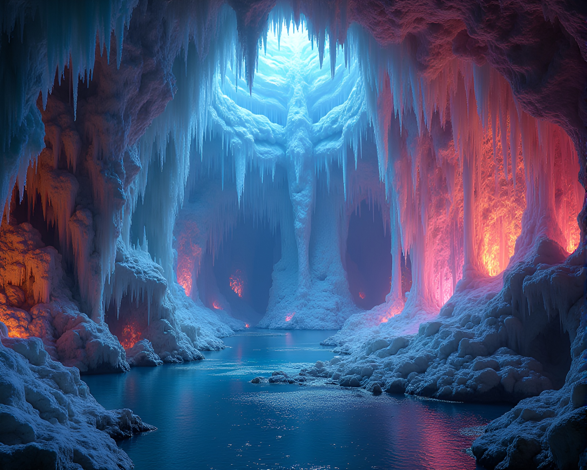 Ethereal Crystalline Cavern: Vibrant Colors and Intricate Formations – free AI stock image