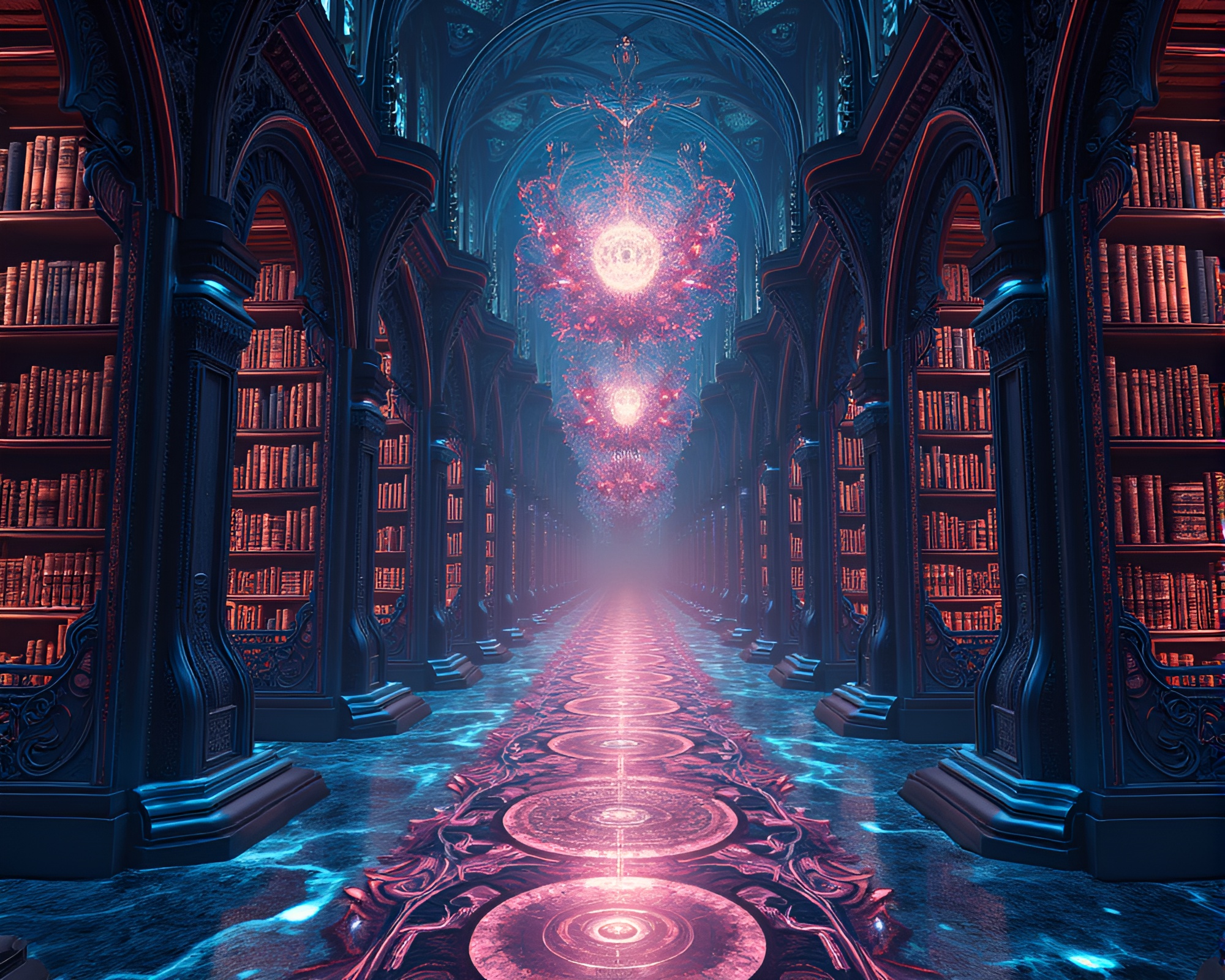Enchanting Library of Dreams: Surreal Graphic Design Delight – free AI stock image