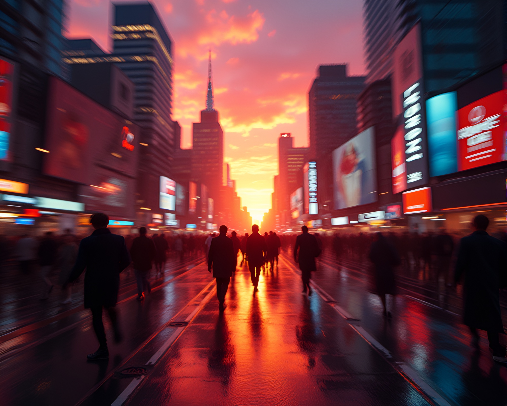 Vibrant Sunset Cityscape in Dream-like Time-lapse – free AI stock image