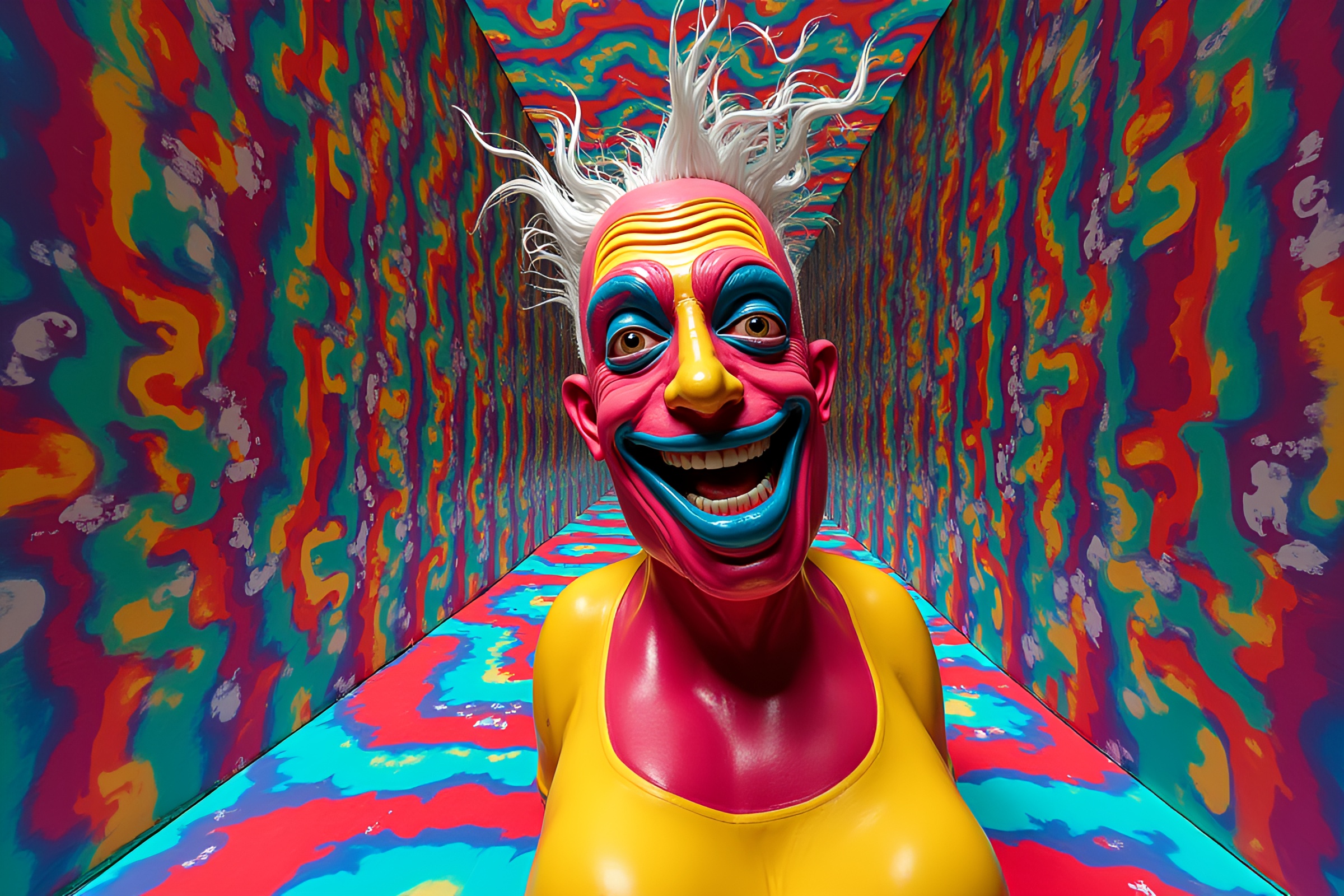 Psychedelic Pop Art Figure in Mirror Labyrinth – free AI stock image