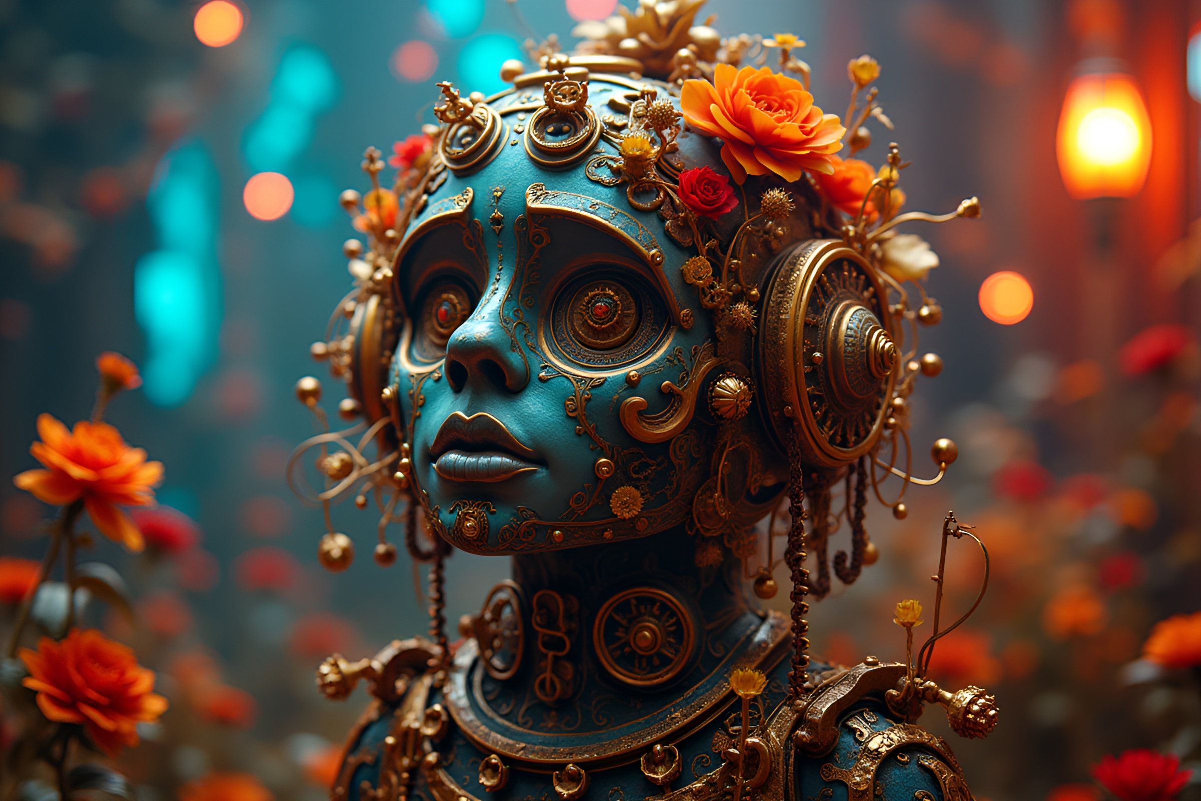 Steampunk Automaton in Clockwork Art Deco Garden – free AI stock image