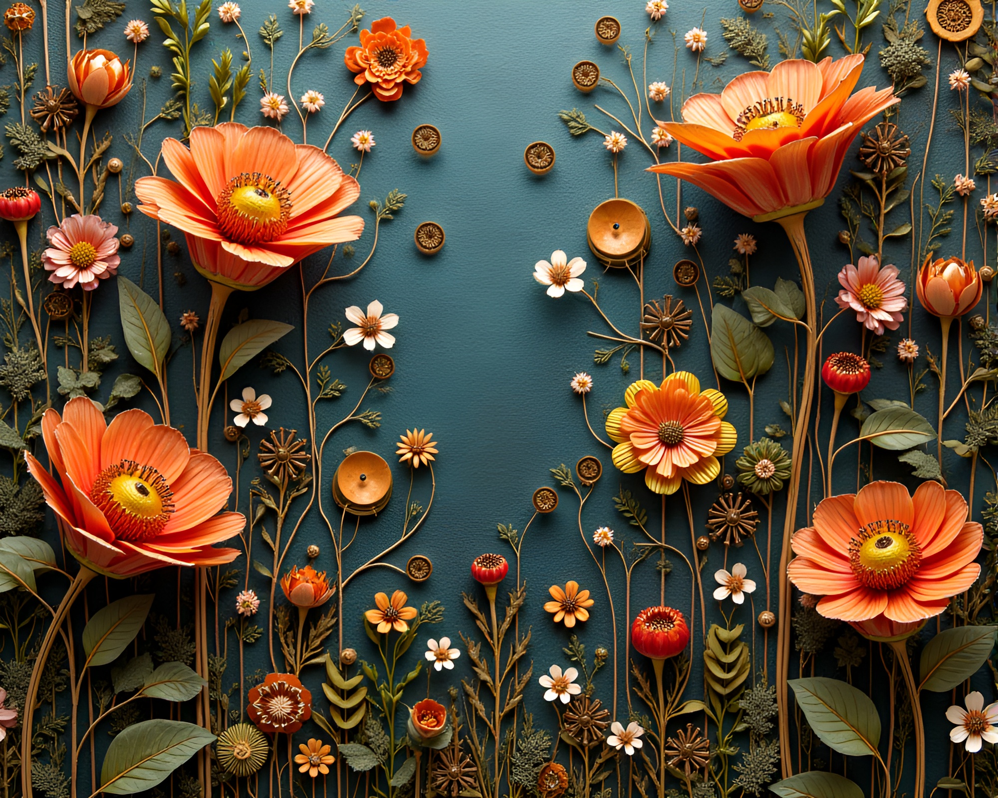 Mesmerizing Clockwork Garden with Kinetic Embroidery Patterns – free AI stock image