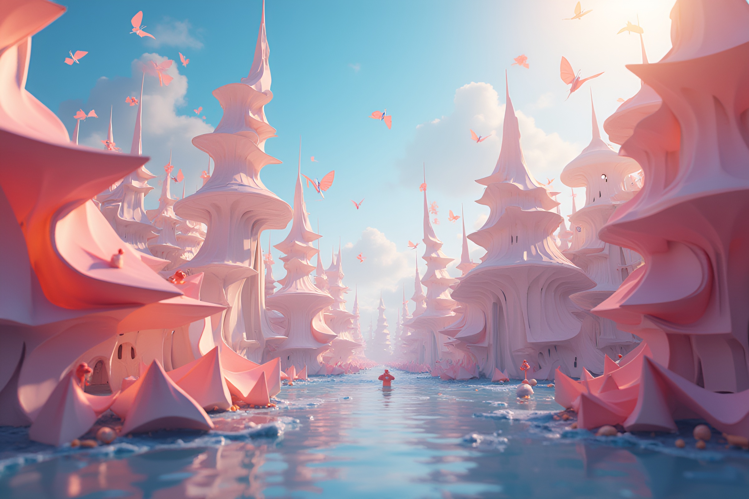 Futuristic Origami City Celebration – free AI stock image