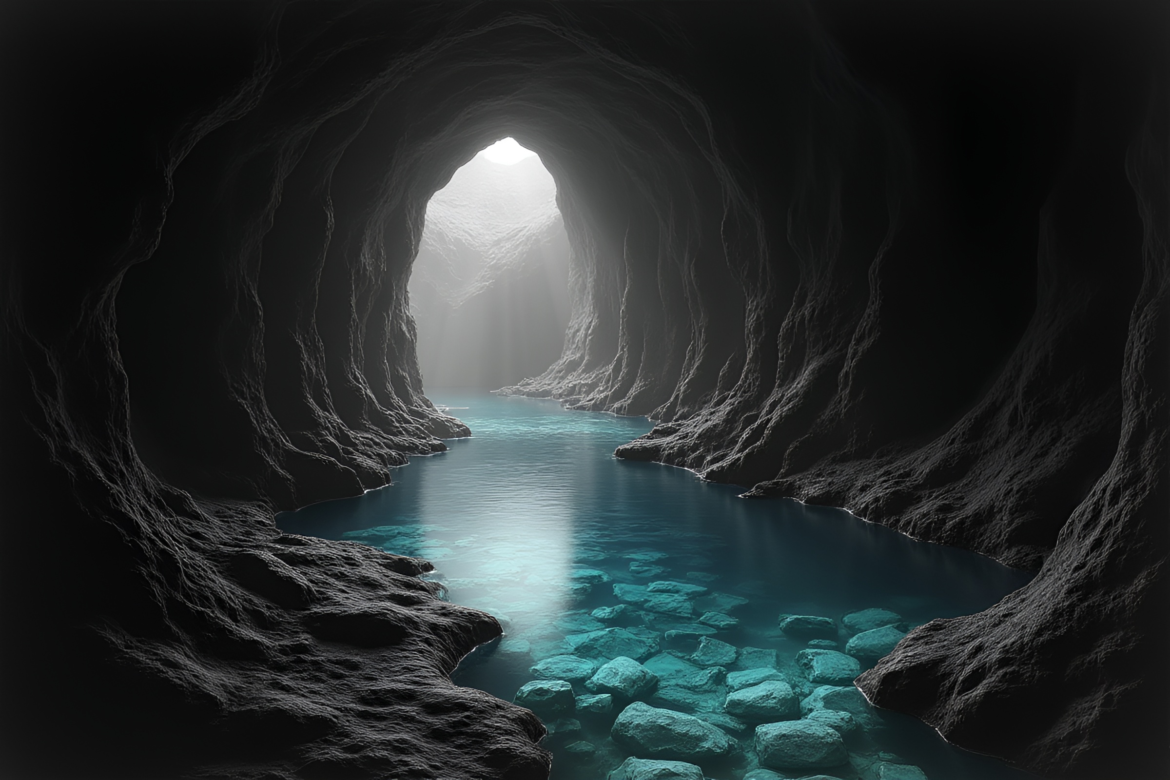Crystal Lake: Intricate Charcoal Sketch Depiction – free AI stock image
