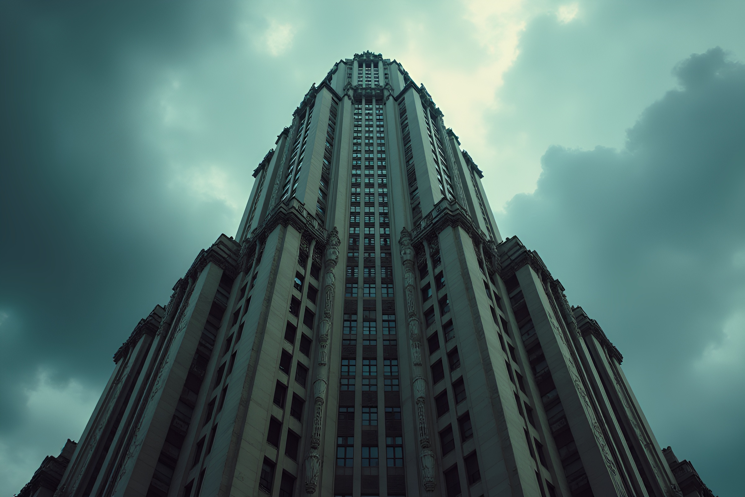 Ornate Art Deco Building under Opressive Sky – free AI stock image