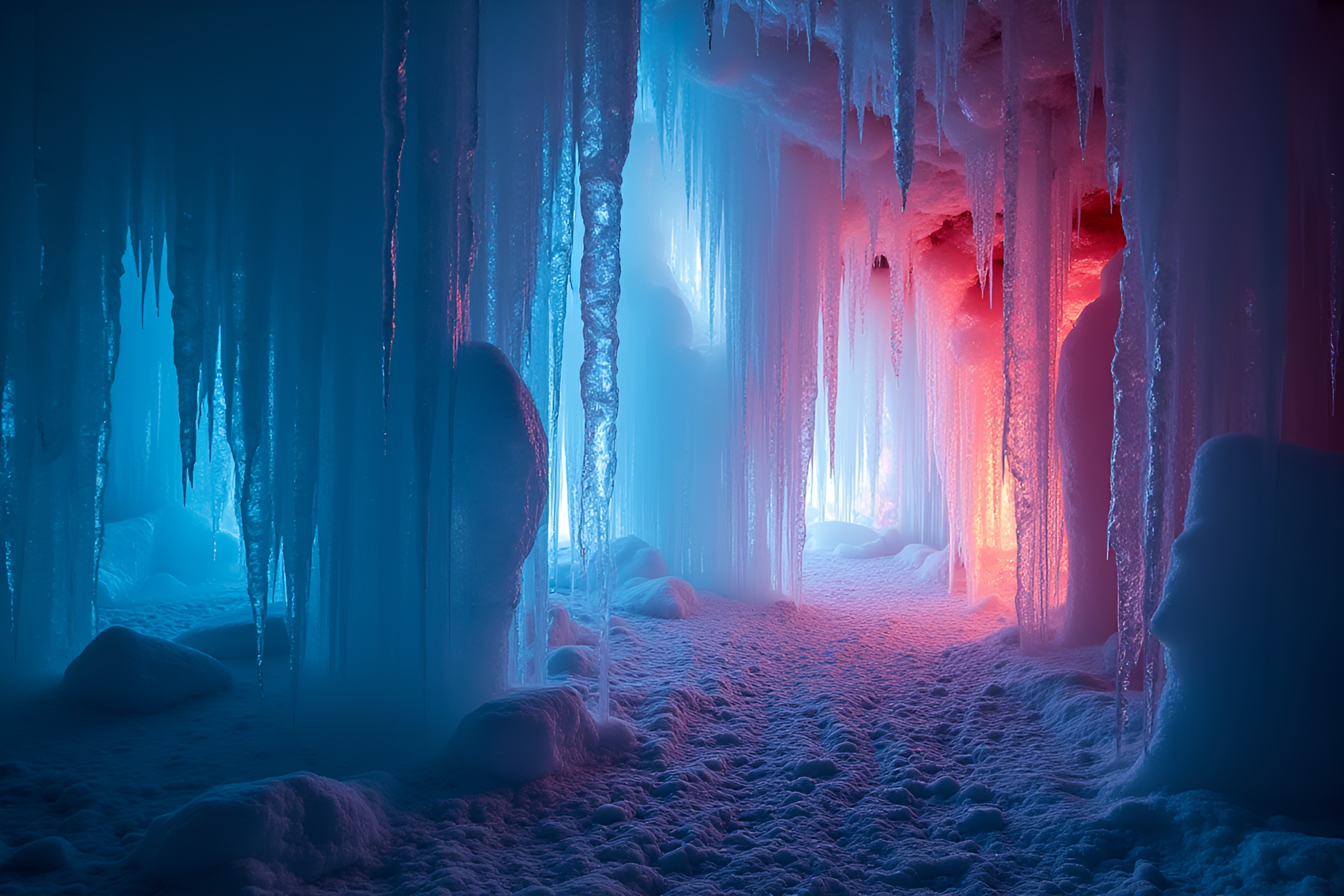 Twilight Ice Prism Cavern Colorful Display – free AI stock image