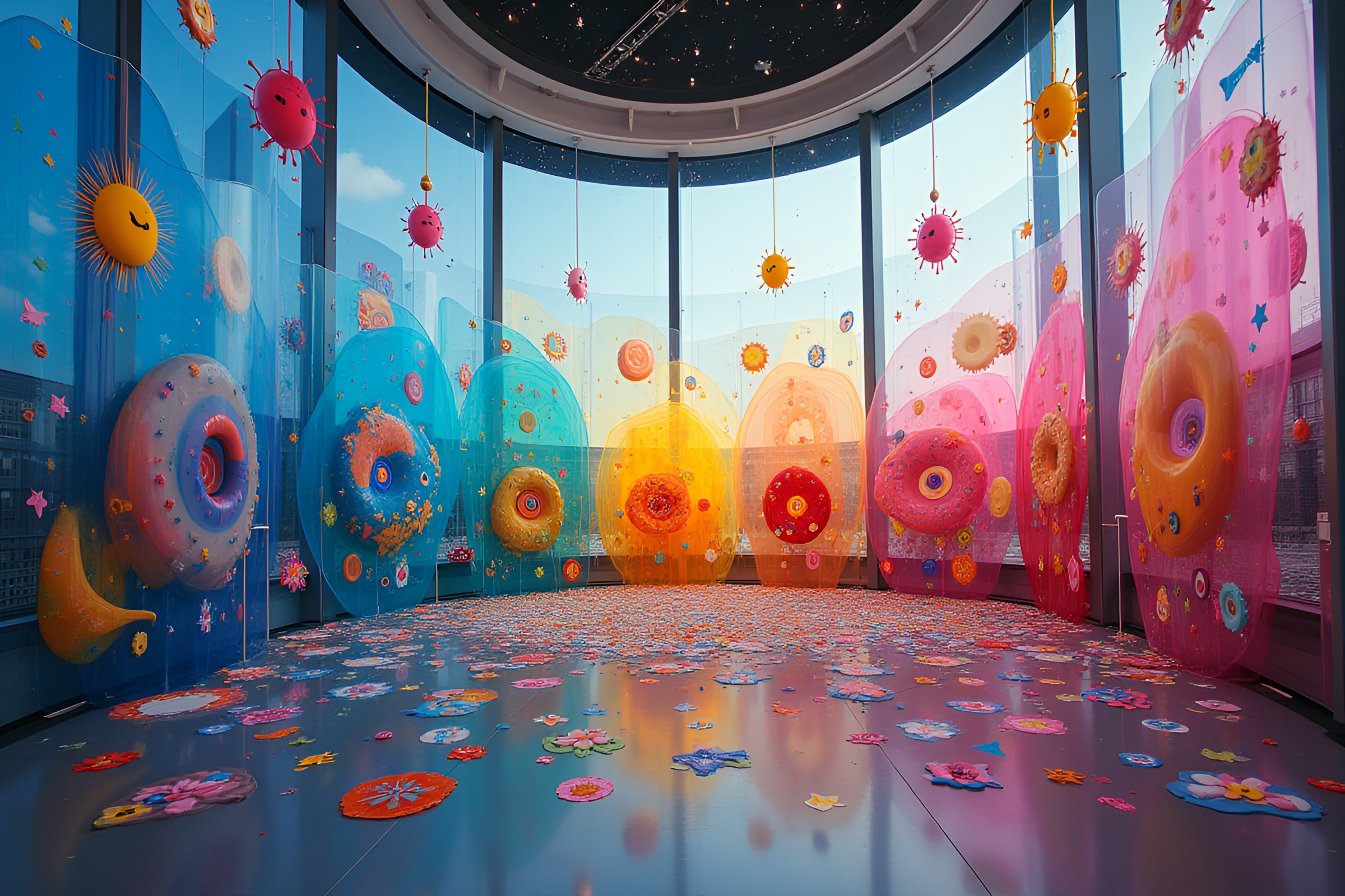 Playful Acrylic Artwork in Glass Observatory – free AI stock image