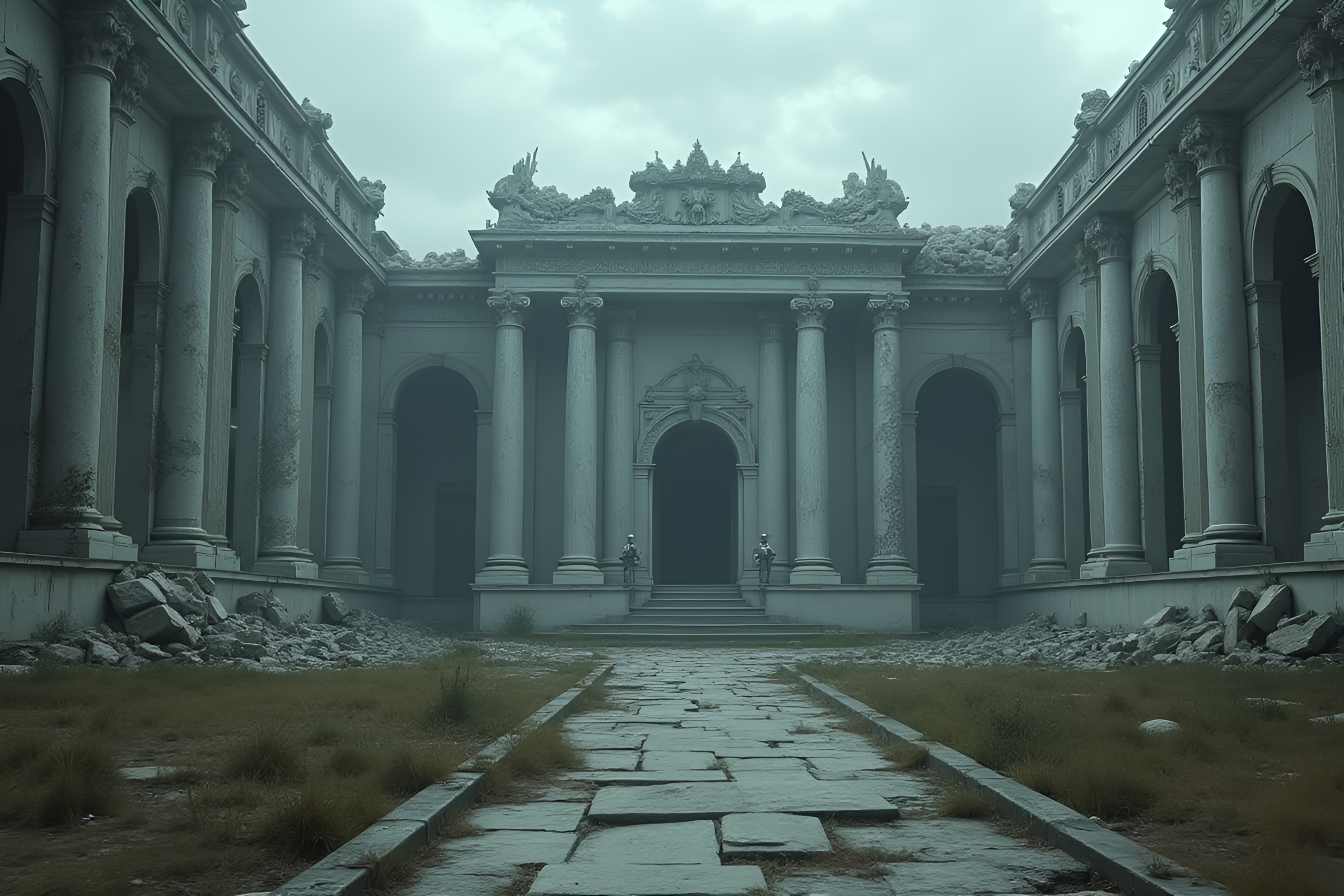 Eerie Dystopian Ruins: World in Decay – free AI stock image