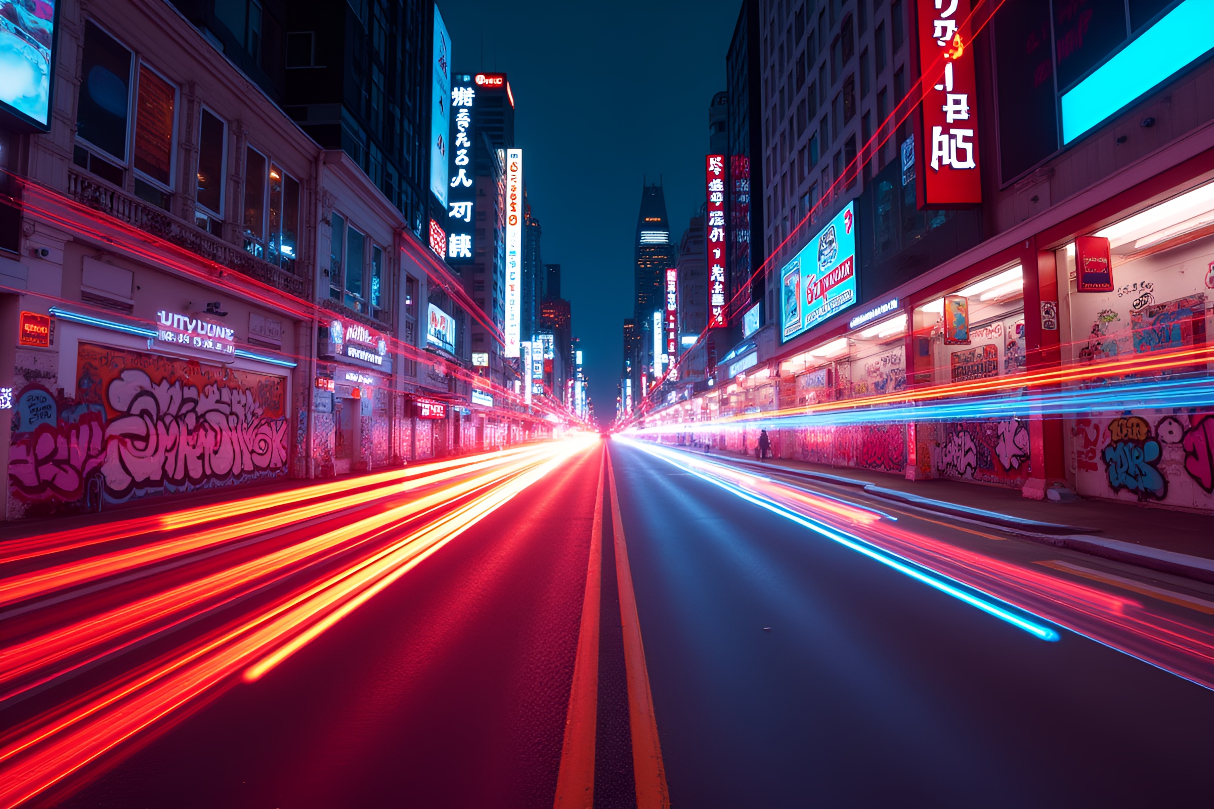Urban Neon Graffiti Kinetic Energy Scene – free AI stock image