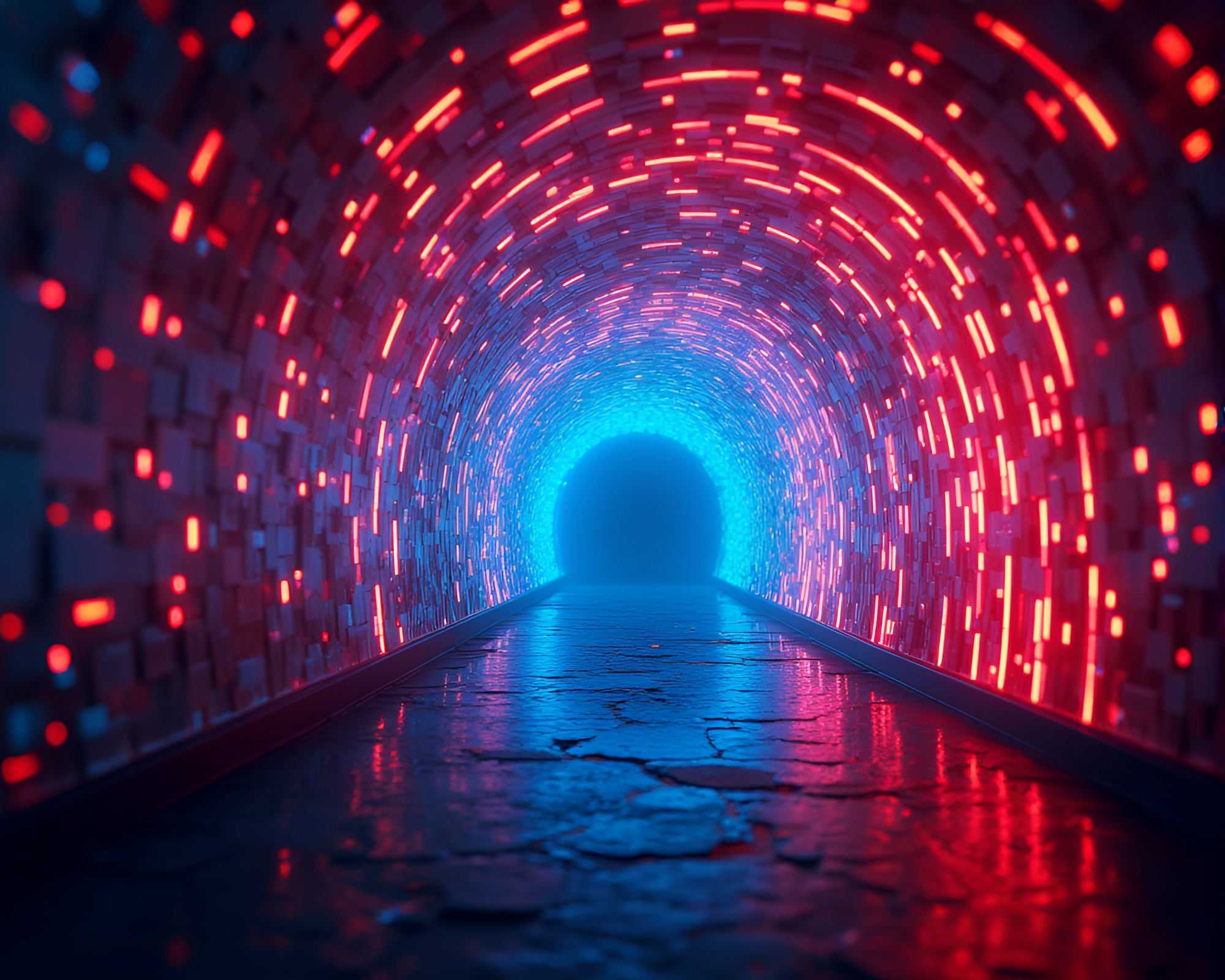 Kinetic Light Tunnel with Cubism-inspired Design – free AI stock image