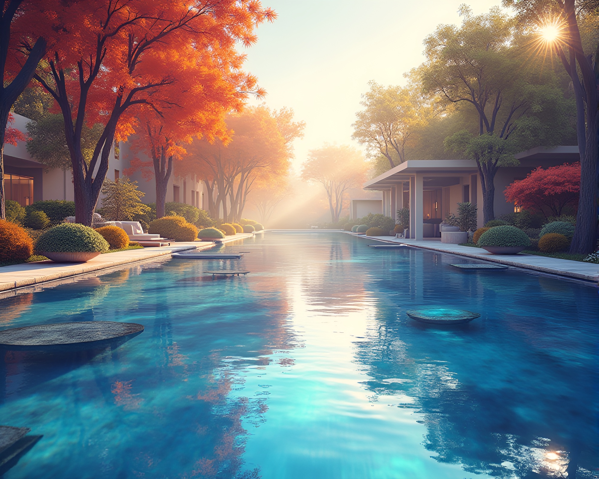 Peaceful Oasis with Vibrant Watercolor Reflections – free AI stock image