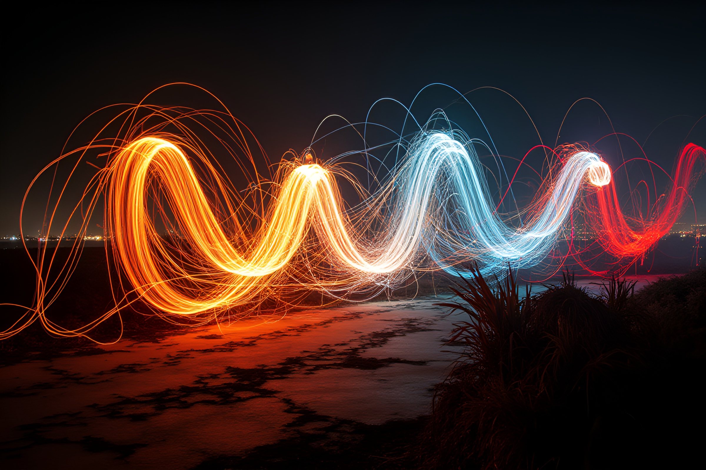 Mesmerizing Light Trails and Introspective Elements Collage – free AI stock image