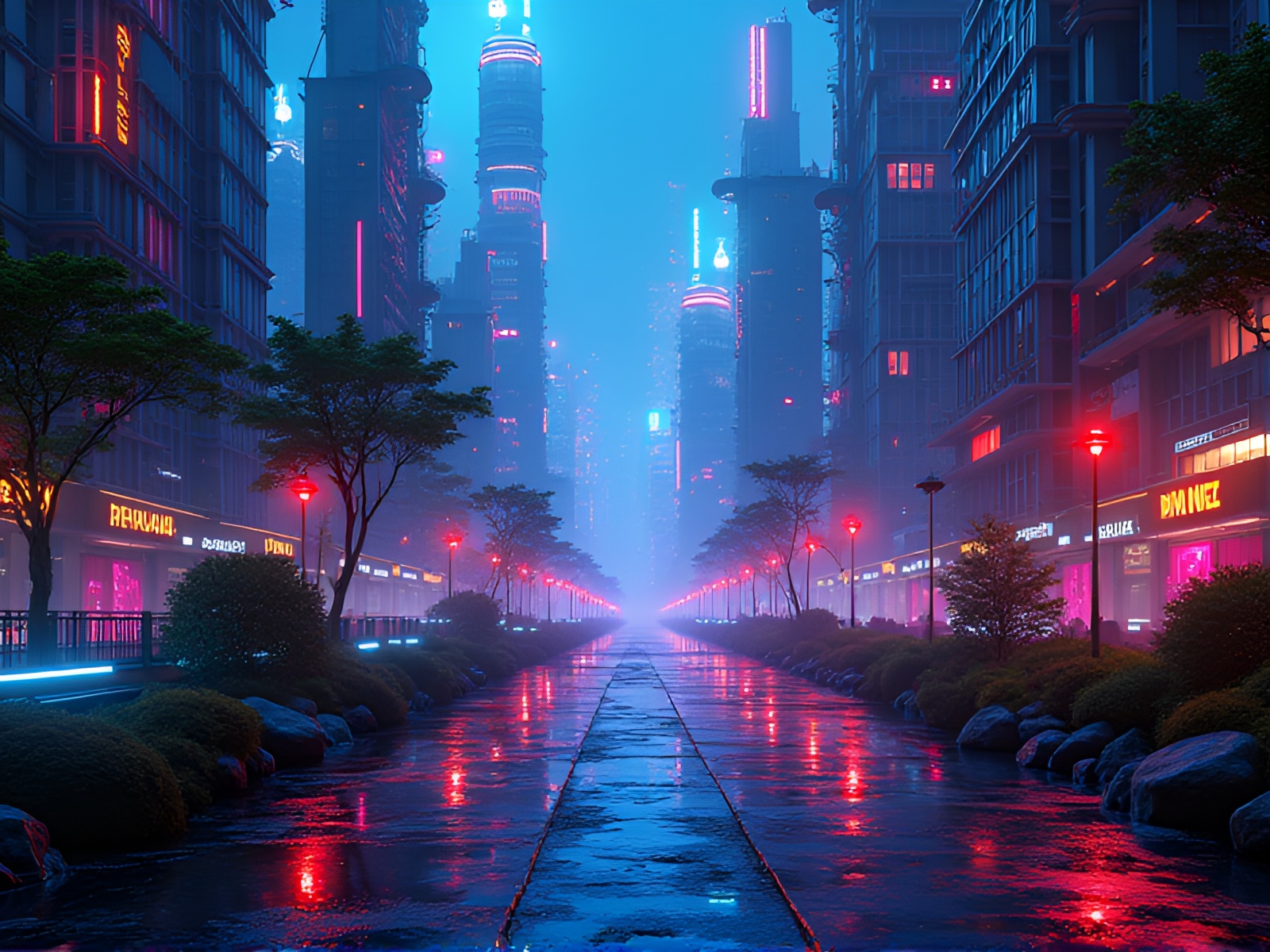 Futuristic Bioluminescent Urban Sprawl Illuminates Cityscape – free AI stock image