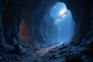 Ethereal starfield in subterranean cavern – free AI stock image