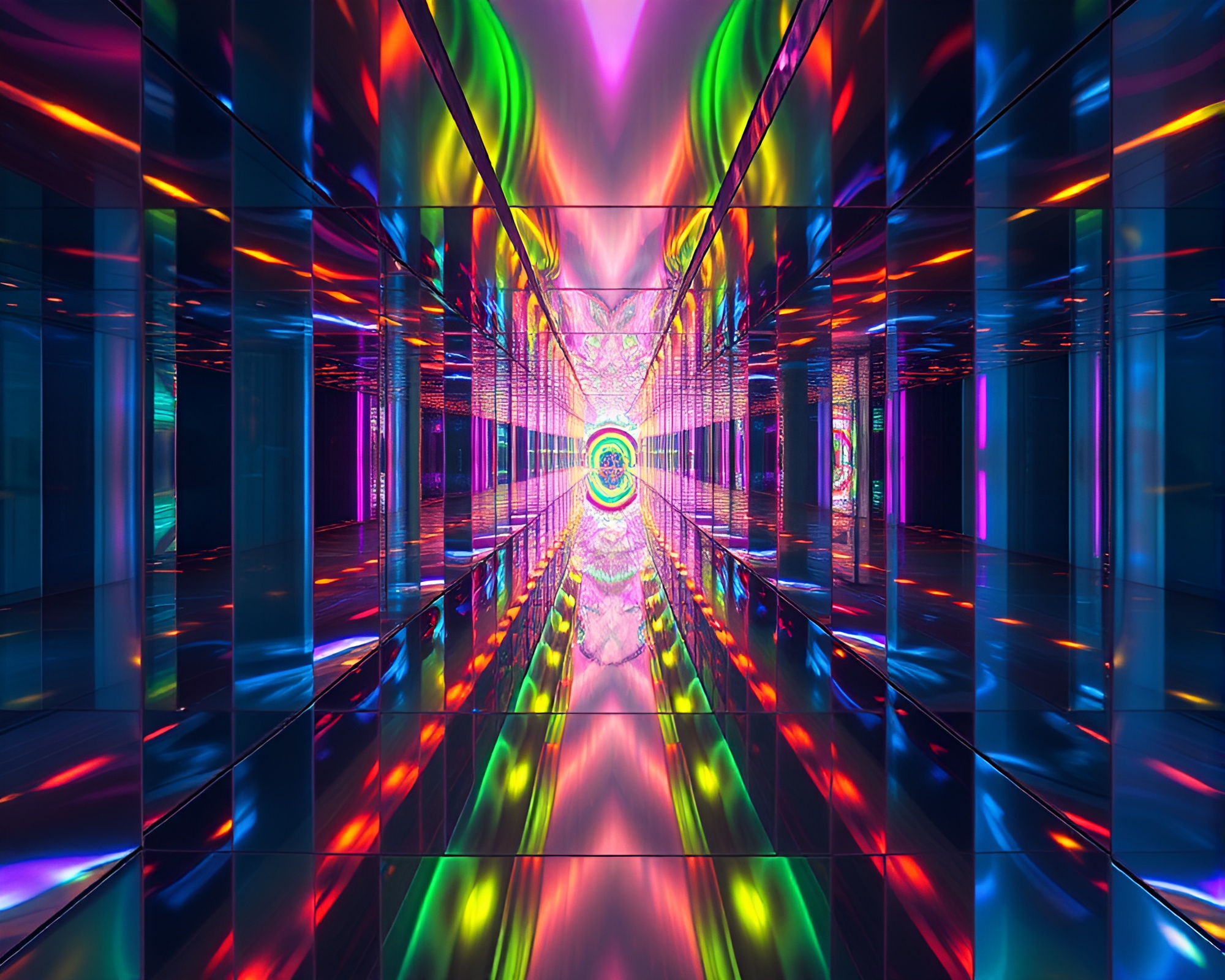 Colorful Mirror Labyrinth Creating Ethereal Visual Experience – free AI stock image