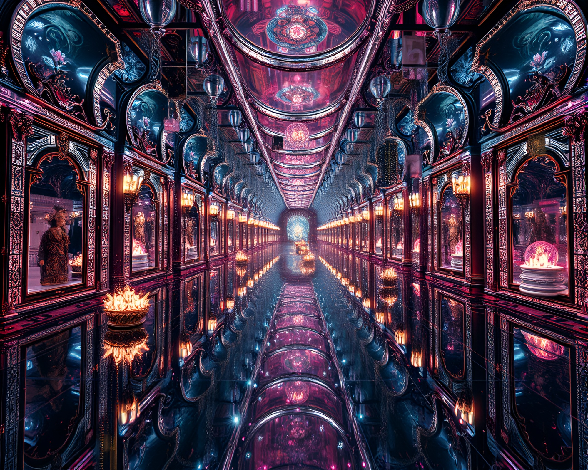 Ethereal Mirror Labyrinth with Mystical Surreal Elements – free AI stock image