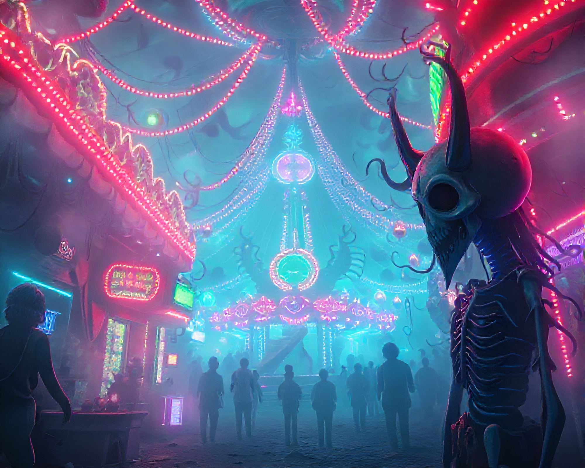 Ethereal Spectral Carnival Amid Apocalyptic Neon Lights – free AI stock image
