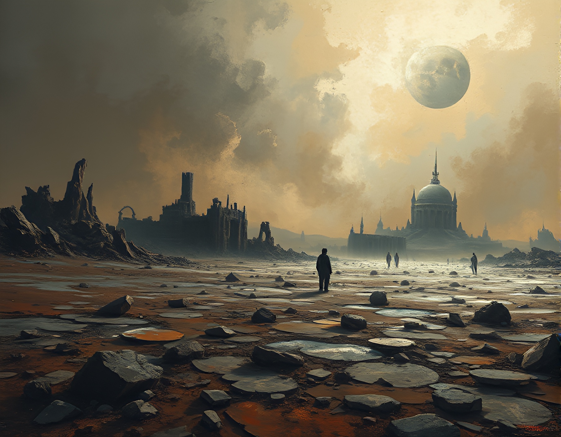 Dystopian Acrylic Painting of Shattered Planet Surface – free AI stock image
