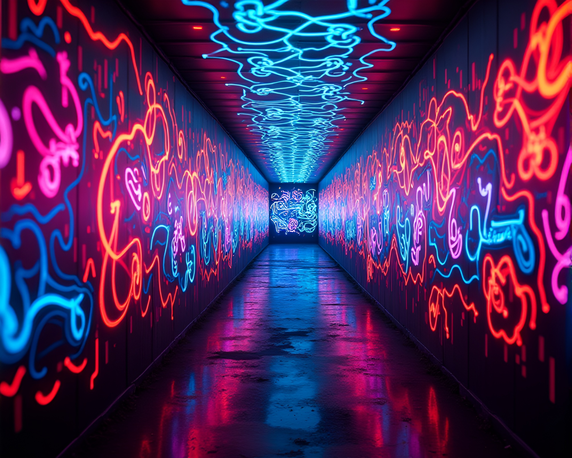 Mesmerizing Neon Graffiti Tunnel in Motion – free AI stock image