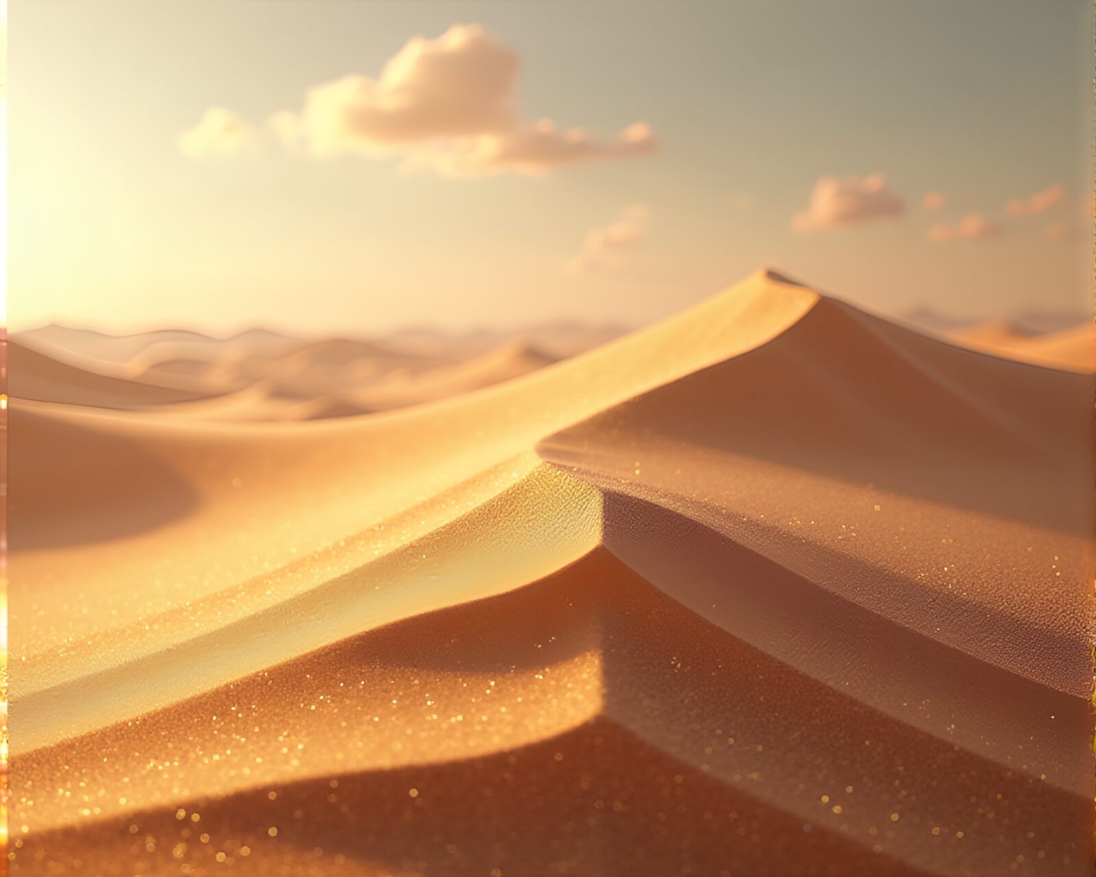 Photorealistic CGI art of windswept metallic sand desert landscape