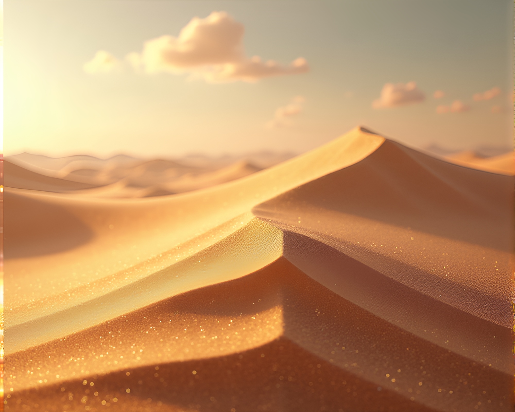 Shimmering Metallic Sand Desert Swept by Winds CGI Art – free AI stock image