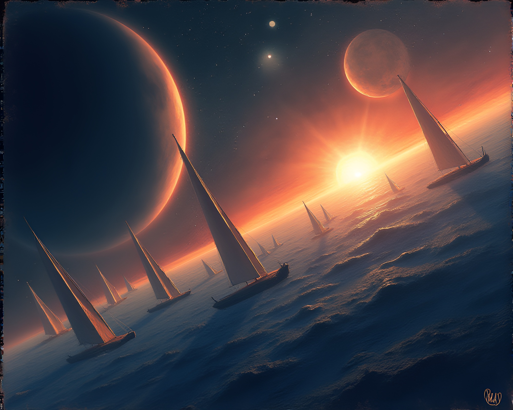 Celestial Solar Sail Ships Soaring Through Cosmic Expanse – free AI stock image