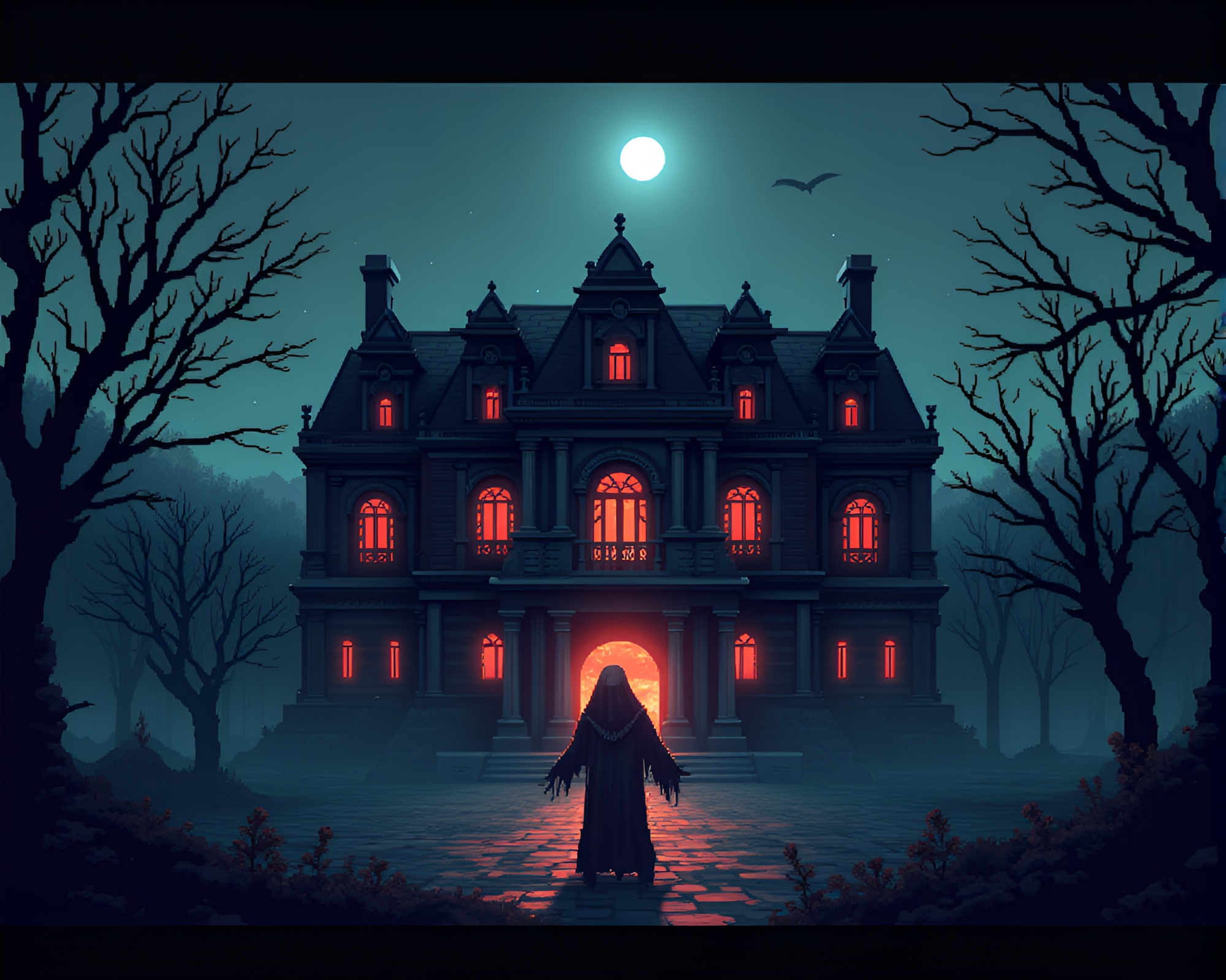 Phantom Haunting Ominous Opera House in Glitch Art – free AI stock image