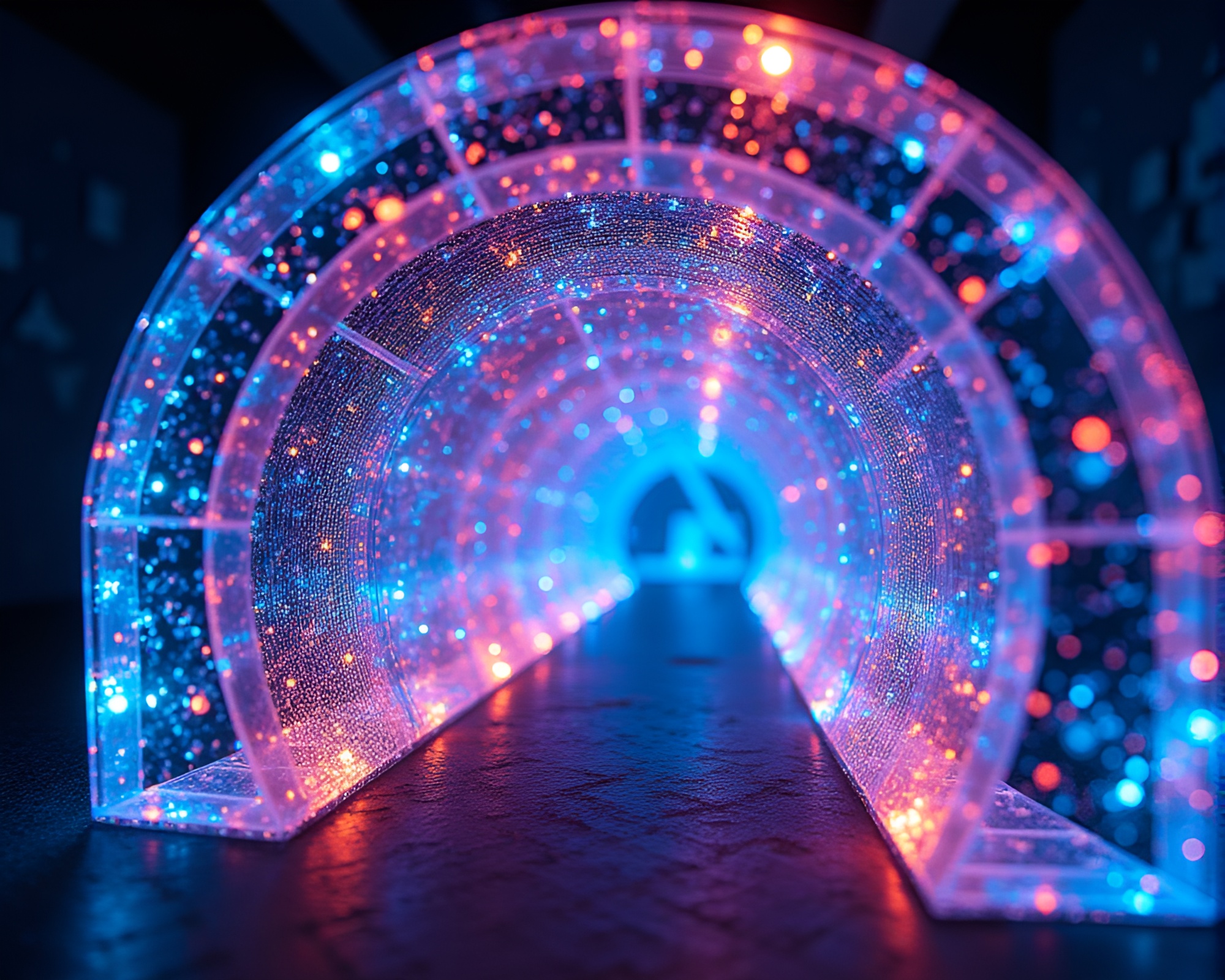 Enchanting Bioluminescent Kinetic Light Tunnel Experience – free AI stock image
